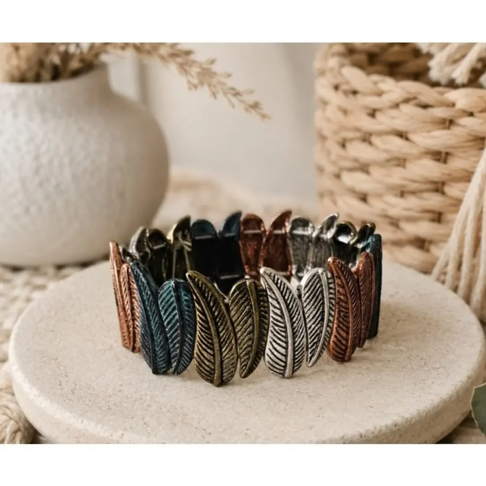 Pomina Metal Leaf Colored Stretch Bracelet New